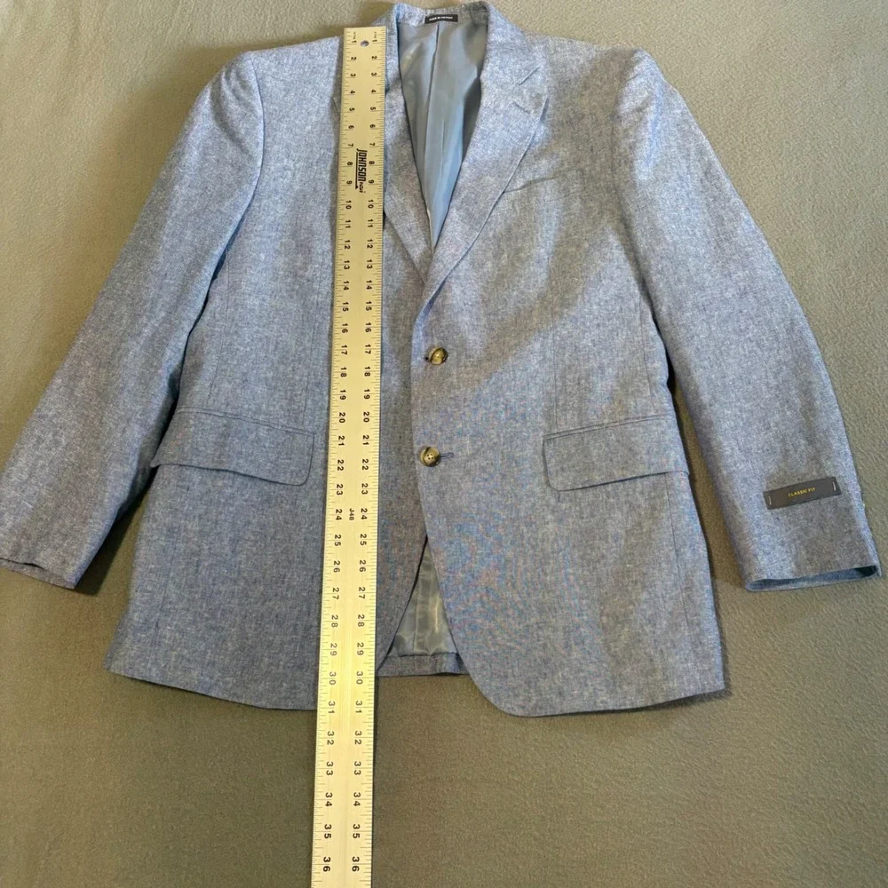 Stafford Sport Coat 40 Blue Linen Blend Classic Fit Signature Blazer RN93677 NEW
